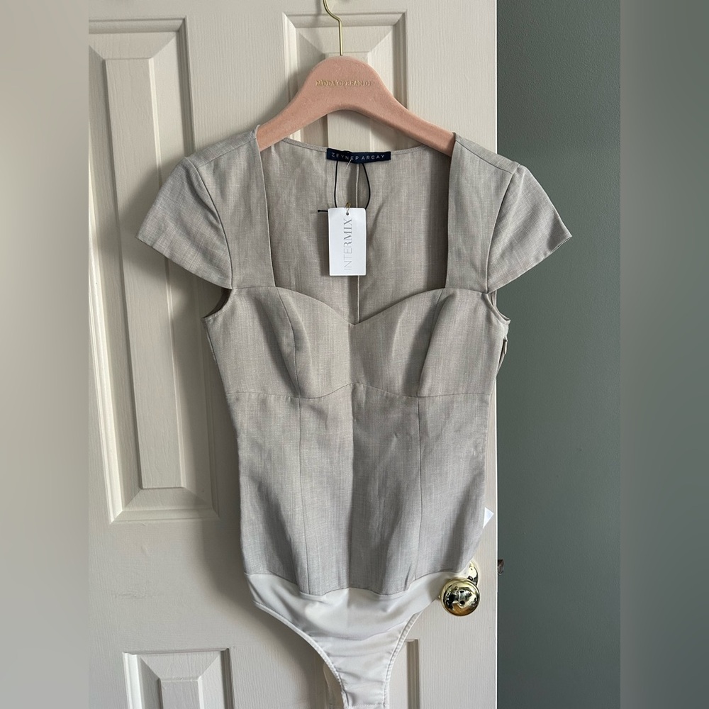 ZEYNEP ARCAY PRINCESS SWEATHEART WOOL-LINEN BODYSUIT